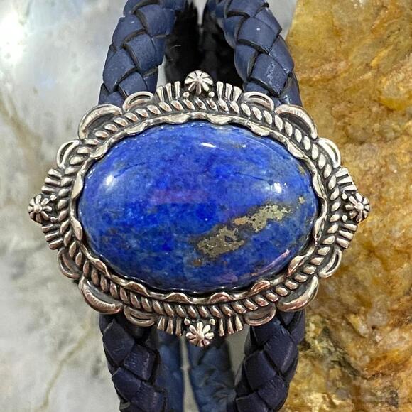 Carolyn Pollack Sterling Denim Lapis Navy Braided Leather Bracelet For Women - Picture 4 of 10